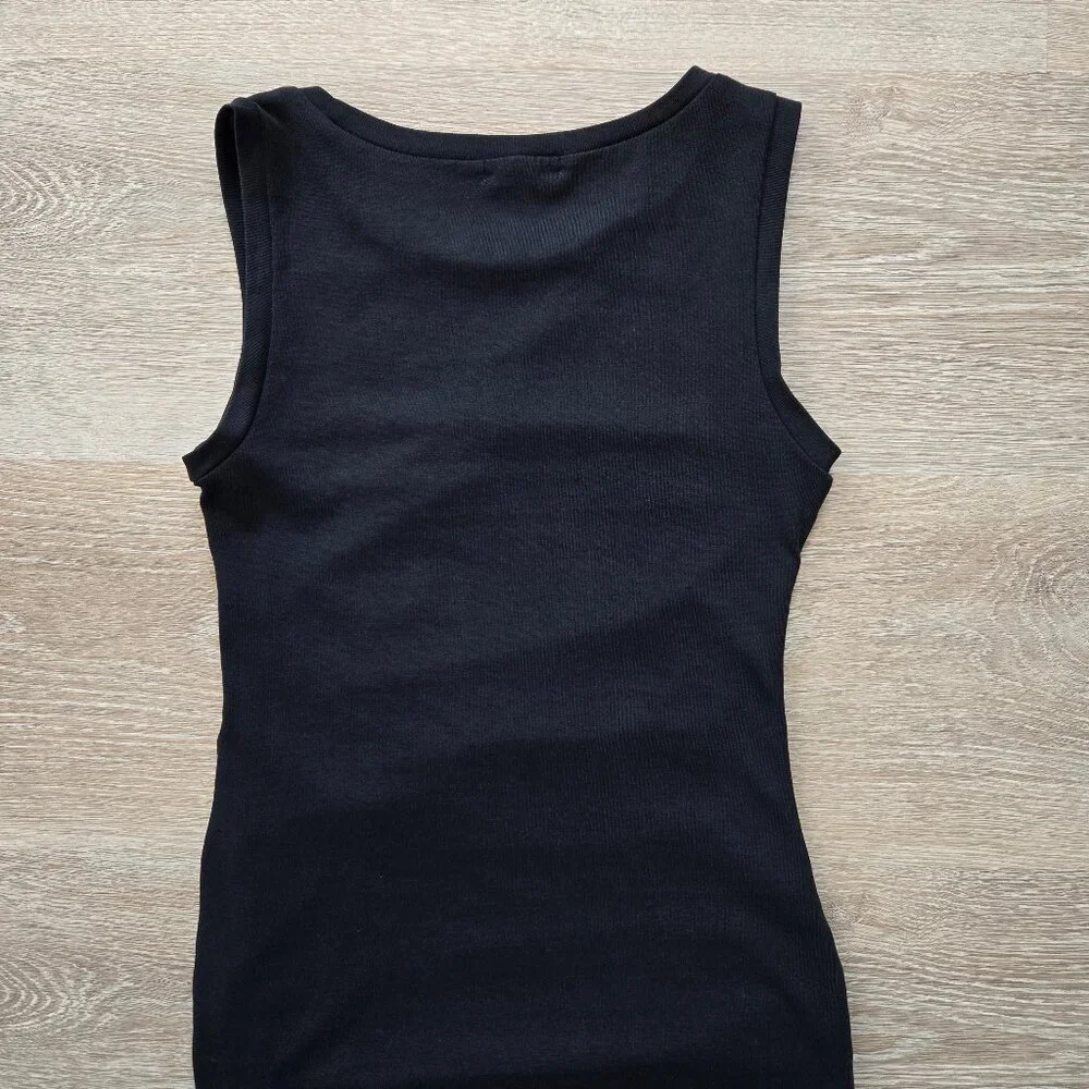 Leith Ruched Bodycon Tank Dress Black Sleeveless Tulip Hem XS Little Black Dress - Picture 12 of 16